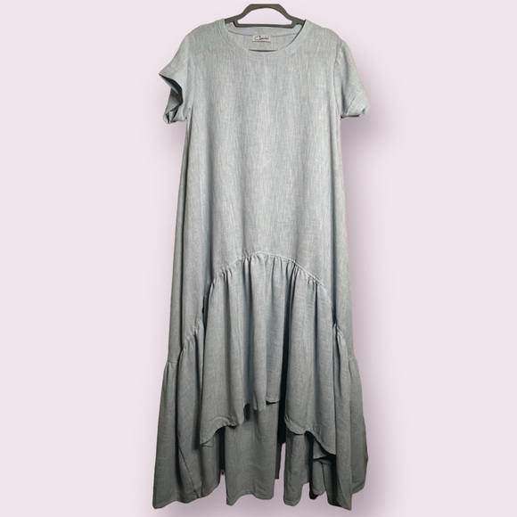 Chantal Light Blue Textured High Low Maxi Dress - Picture 1 of 6